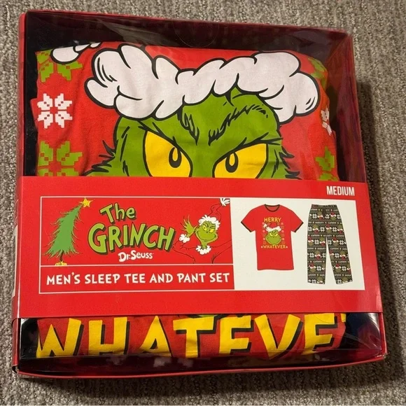 The Grinch “Merry Whatever” Sleep Tee Shirt and Pajama Pant Set Mens Medium - Picture 1 of 6